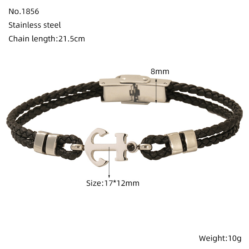 Cuerdas de cuero retro de moda texturas de alta calidad pulseras de estilo masculino y masculino pulseras personales cruz pulseras de acero de titanio al por mayor