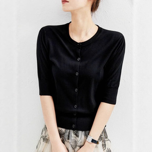 Plus Size Round Neck Short-Sleeved Knitwear Cardigan Women's Summer Thin Elegant Slimming Look Top T-Shirt Spring & Fall New Outer Wear