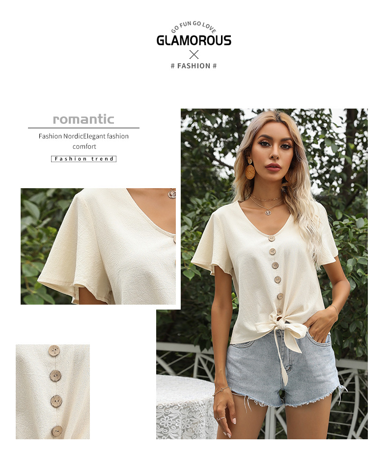Camicia con lacci e papillon a tinta unita con scollo a V_voghion.com