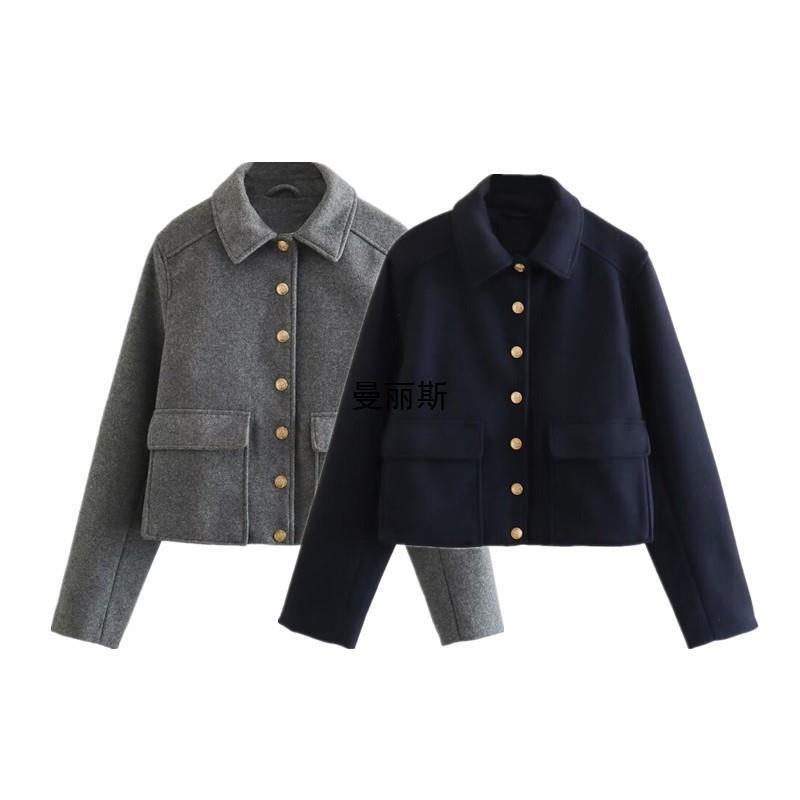 European and American Style Autumn New Fashion Trendy Women's Gold Button Soft Jacket Short Slim Fit