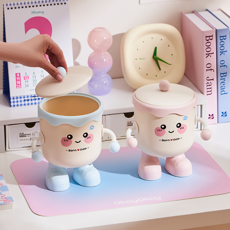 新しいかわいいデスクトップゴミ箱ミニ小型ゴミ収納箱学生寮オフィスゴミ箱蓋付き|undefined