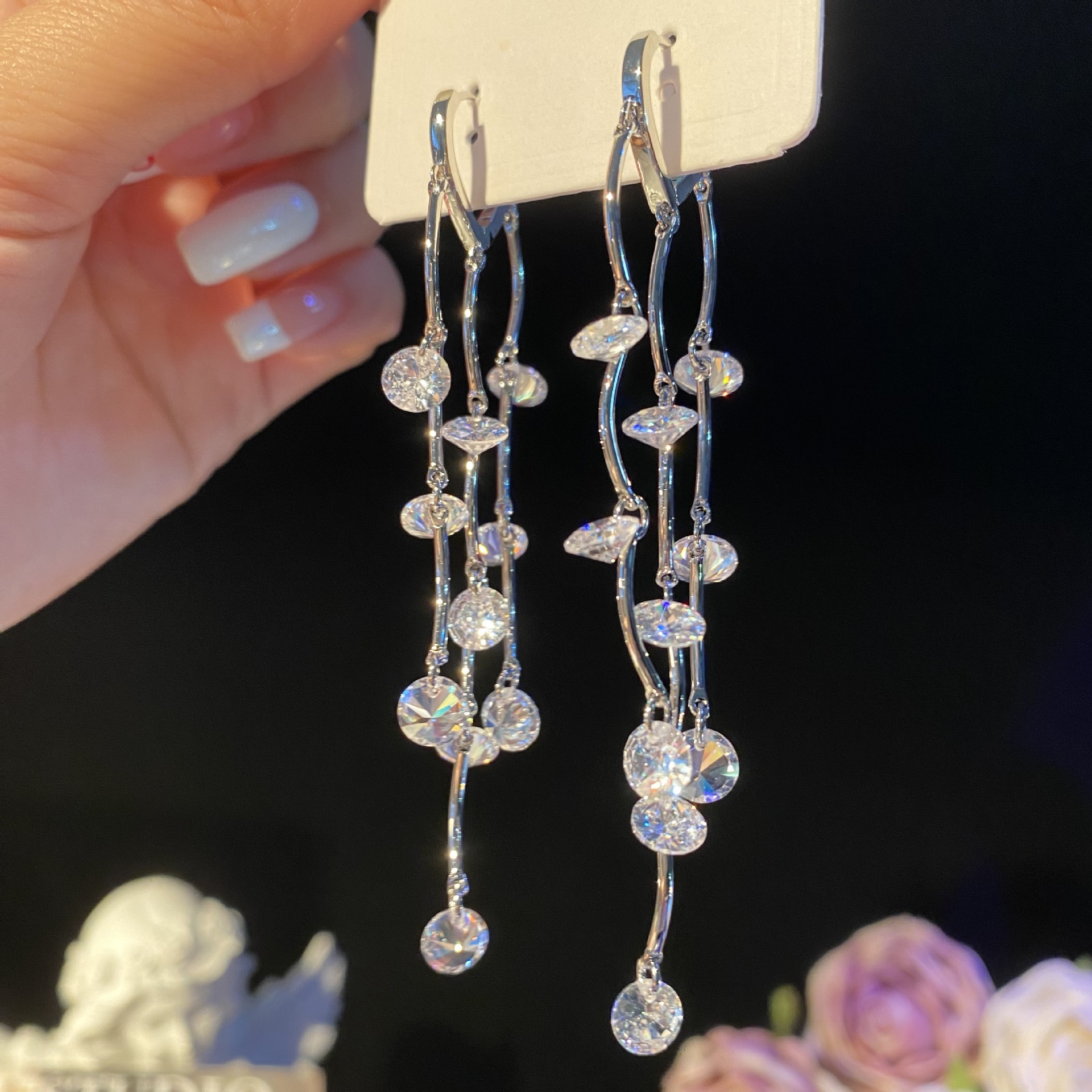 sophisticated elegant earrings with zircon