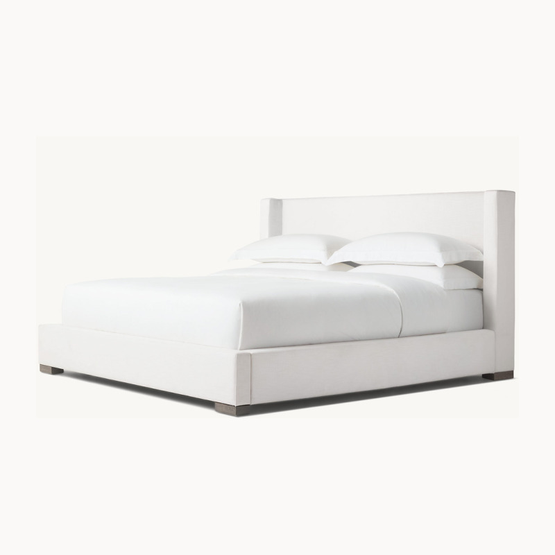 American-style RH minimalist designer fabric double bed for bedroom, Nordic hotel and homestay model room, high-back large wedding bed