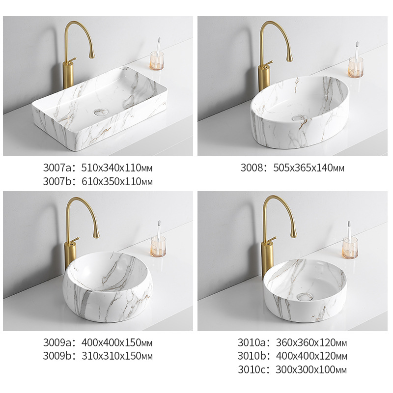 Lavabo de cerámica con diseño de mármol, lavabo para proyectos de baño, exclusivamente para suministro transfronterizo, lavabo Tengxiang. image 5