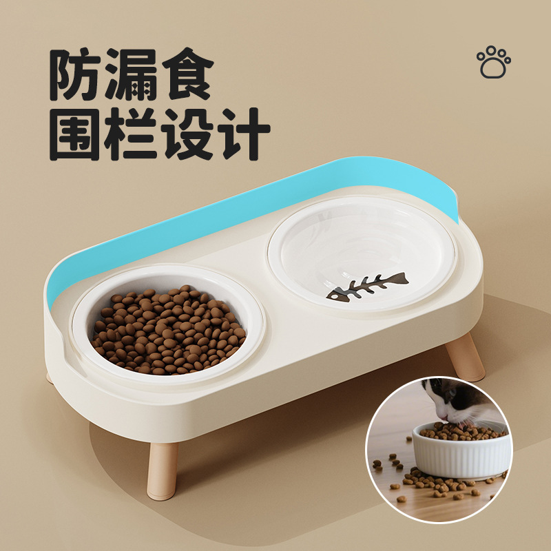 ペットの餌ボウル、漏れ防止設計、セラミックダブルボウル、ペット用品、転倒防止、水と餌のオールインワンダブルボウル|undefined