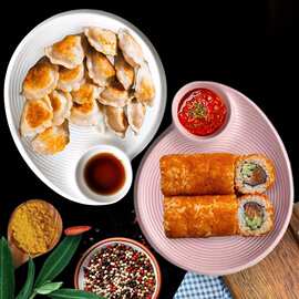 陶瓷饺子盘寿司薯条带醋碟螺纹盘沙拉早餐盘烤箱焗饭餐厅摆盘印字