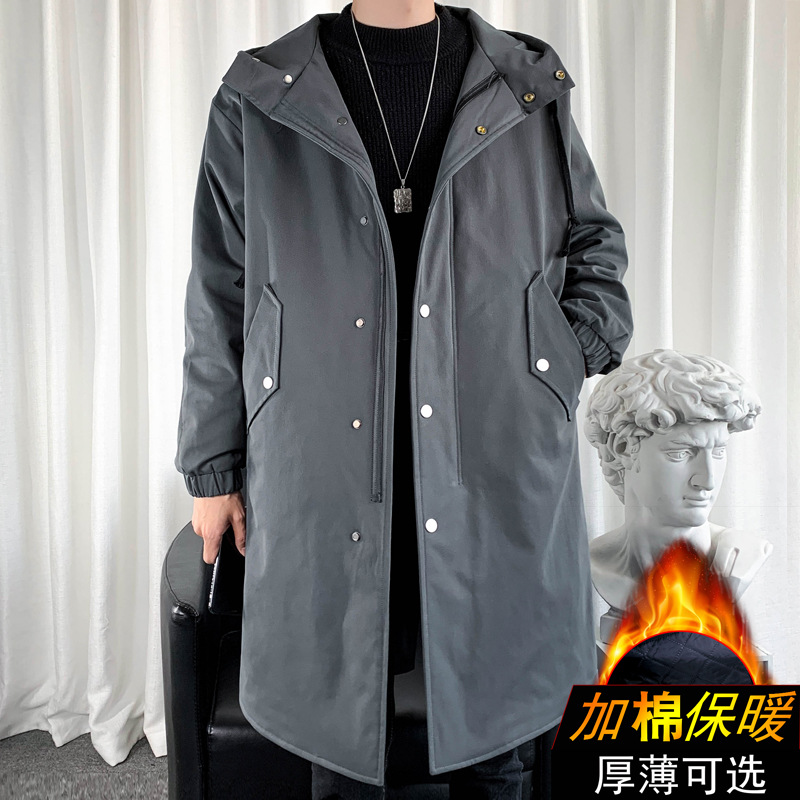 2021 Otoño e Invierno gabardina de hombre abrigo de algodón acolchado para hombre Abrigo acolchado de algodón Comercio exterior transfronterizo gabardina de color sólido cálido con capucha larga para hombre image 13