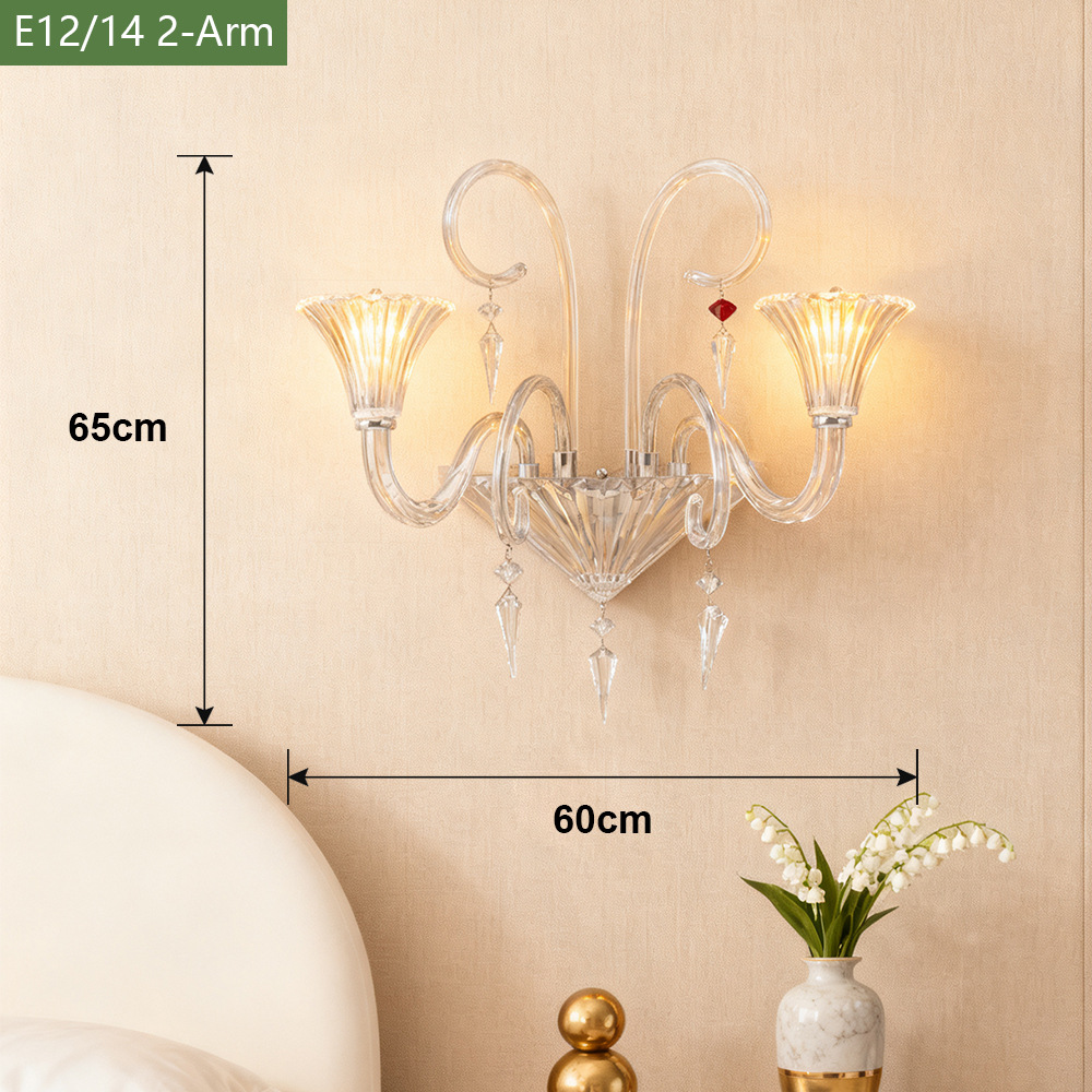 Luz de lujo de cristal francés lámpara de pared de fondo de la sala de estar moderna y simple dormitorio cabezal de cama pasillo lámpara retro
