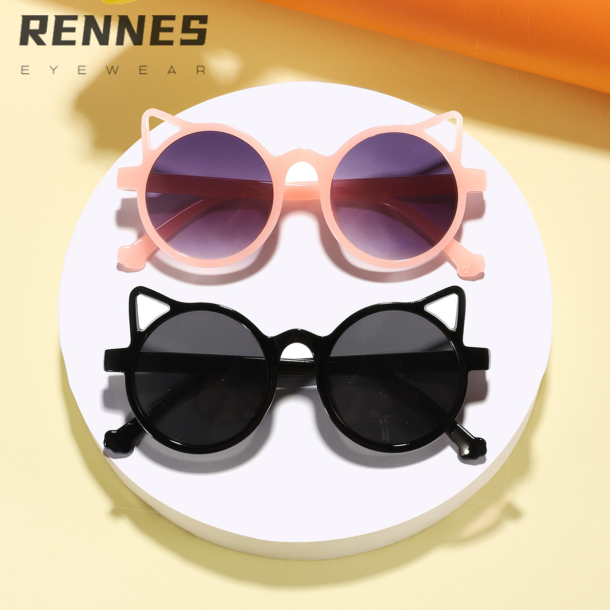 2021 moda lindo gato orejas gafas de sol protección UV bebé gafas de sol moda personalizada gafas de sol 61030