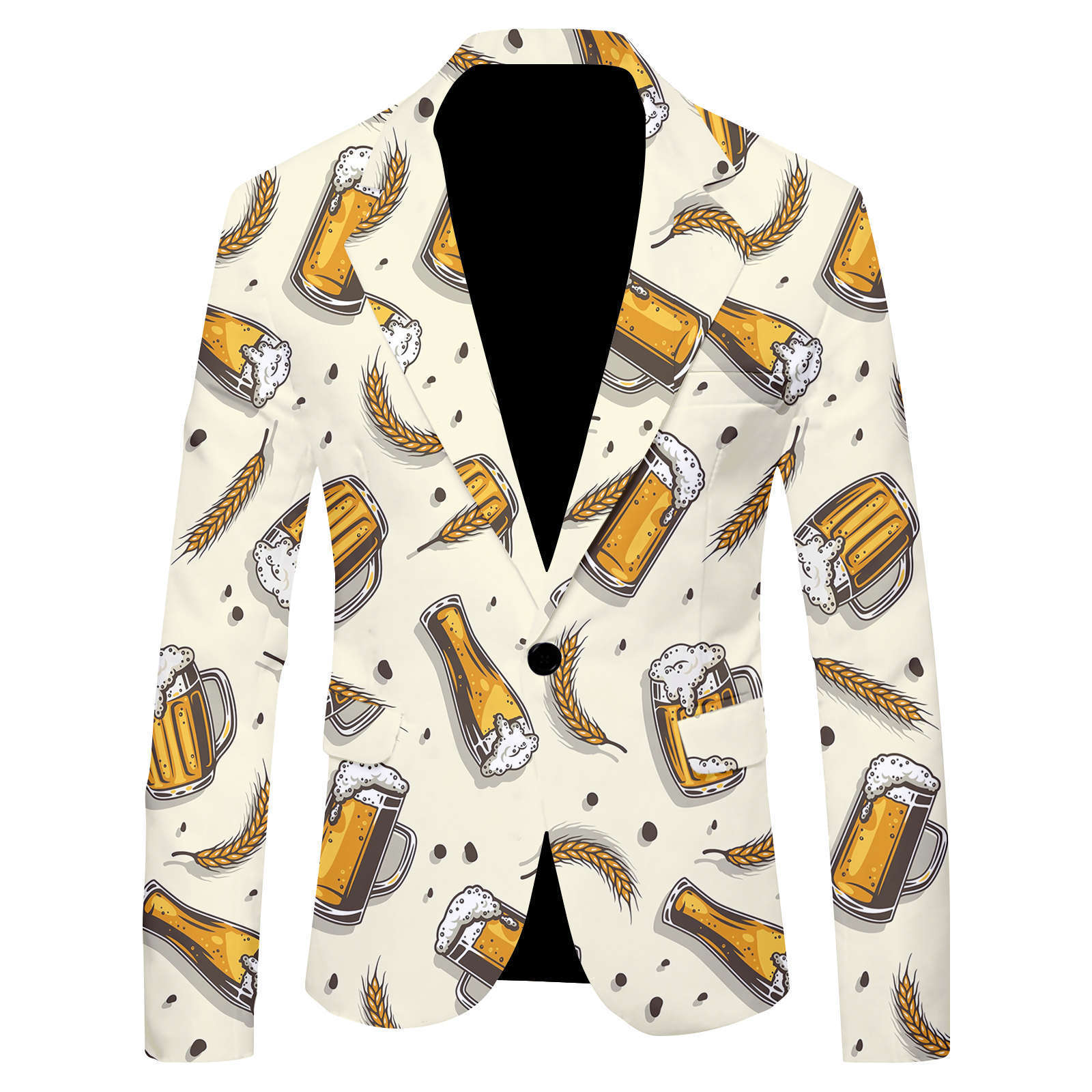 Chaqueta de traje de hombre con estampado digital de cerveza 3d HD viento casual patrón de dibujos animados traje delgado WL008