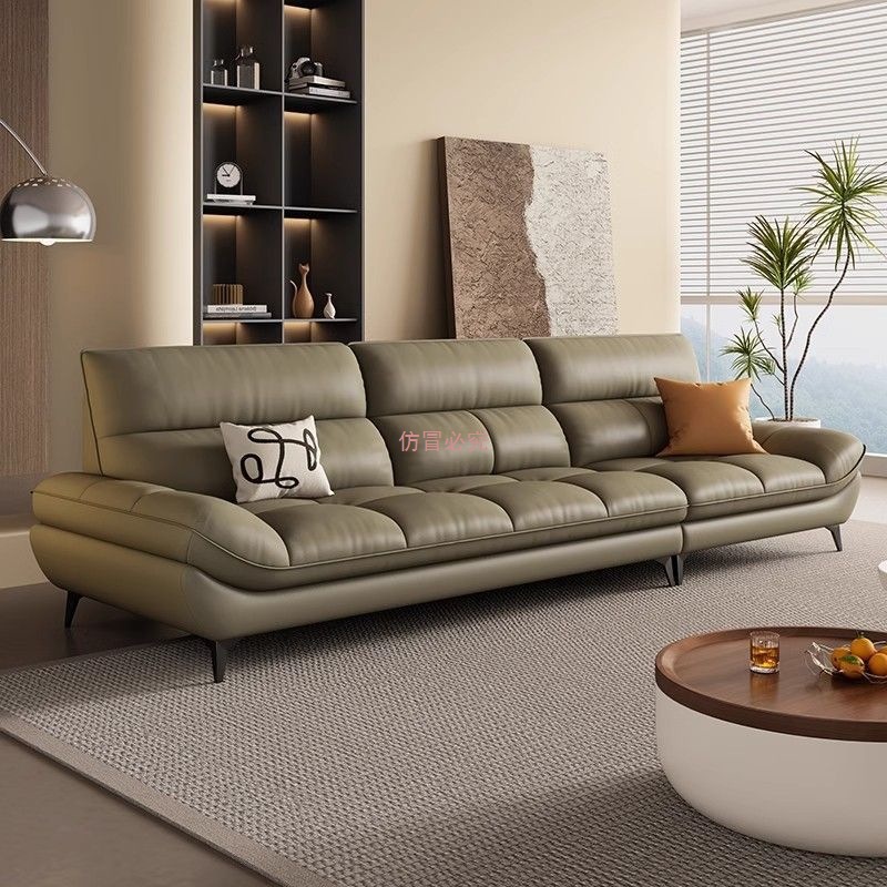 Senhuapai Cream Style Thickened Sofa Living Room Simple Modern Three-Seat Small Apartment Straight Leather Sofa