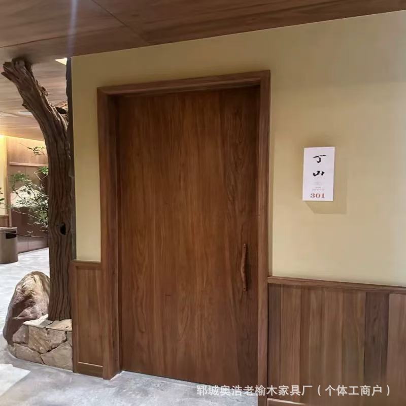 Vintage Solid Wood Door Old Elm Single Open Bedroom Door Hotel Resort Chinese Style Bedroom Door Entrance Door