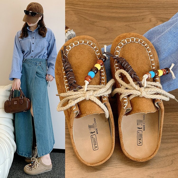 Zapatillas con falda y mitad de cabeza, zapatos de botellas de suela gruesa para mujeres, otoño de 2026, nuevos zapatos de un solo pie de calzado.