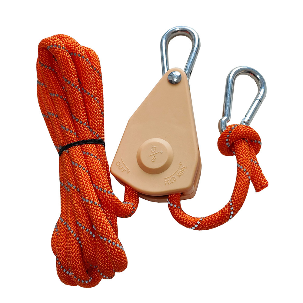 구스 옐로우 3/8 특대형 - 금속 바퀴 내장 - 강화 나일론 쉘 - 로프 두께 10mm-5m 주황색 반사 로프