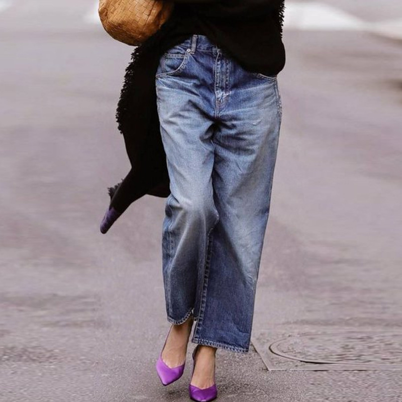 in stock European and American Cross-border AliExpress 2024 Autumn Women's Jeans Mid-waist Loose Casual Straight Pants