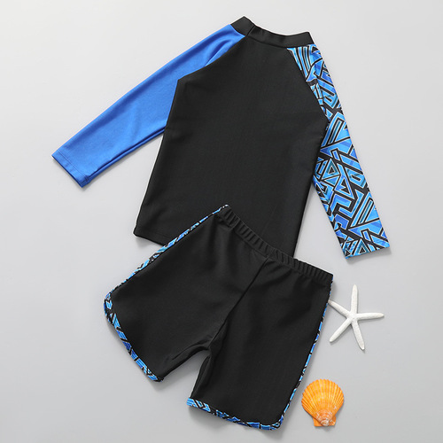 Children's swimsuit, boy's split long-sleeved shorts, sun protection, quick-drying, middle-aged and older boys' swimsuit, two-piece beach suit