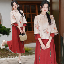 新中式改良少女旗袍上衣秋冬2025新款小个子复古国风连衣裙两件套