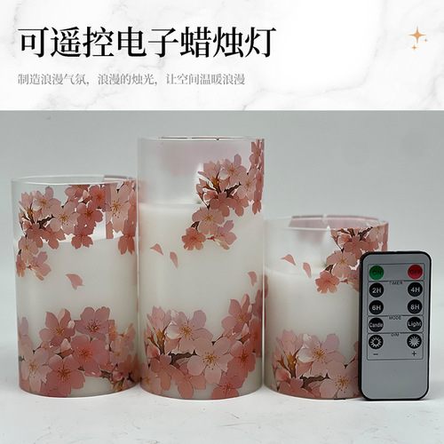 Purple/Pink Flower LED Acrylic Flameless Candles with Remote Control Battery Cross-border Hot