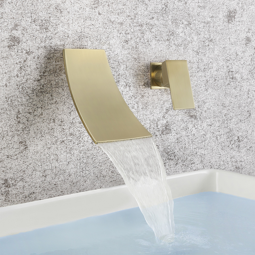 Cross-border brass washbasin faucet waterfall water outlet single, cold and hot mixed water is concealed in the wall-mounted bathroom countertop basin undefined