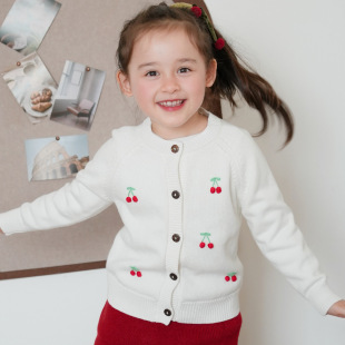 Bp children's clothing class a hand hook cherry children's sweater coat 2024 spring and autumn a generation of girls knitted cardigan