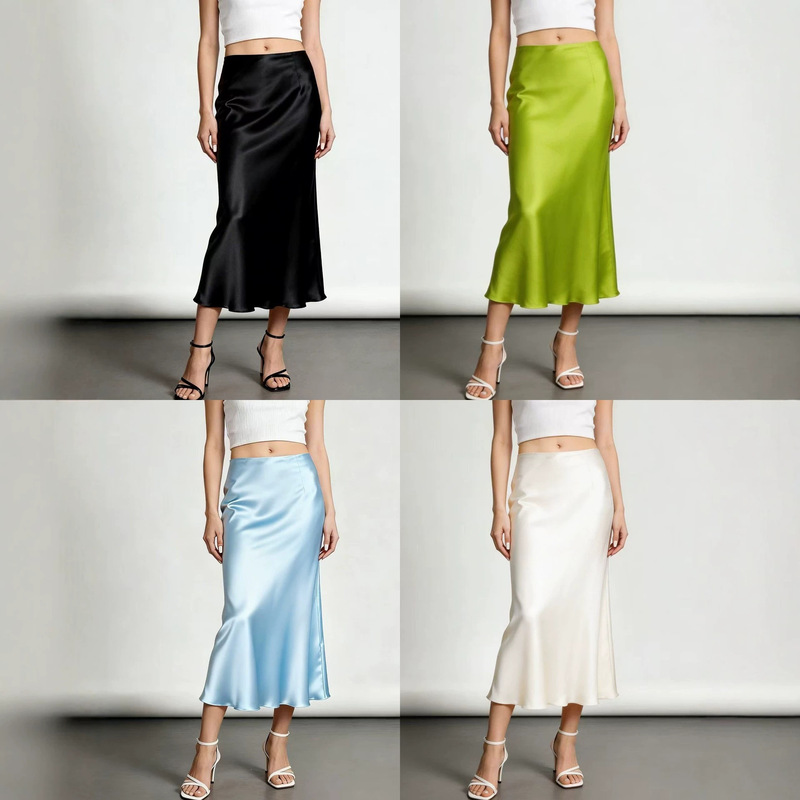 Petite Solid Color Silk Bodycon Skirt 2026 New Spring Collection Mulberry Silk Mid-Length Slim Satin Fishtail Skirt for Women Petite Solid Color Silk Bodycon Skirt 2026 New Spring Collection Mulberry Silk Mid-Length Slim Satin Fishtail Skirt for Women