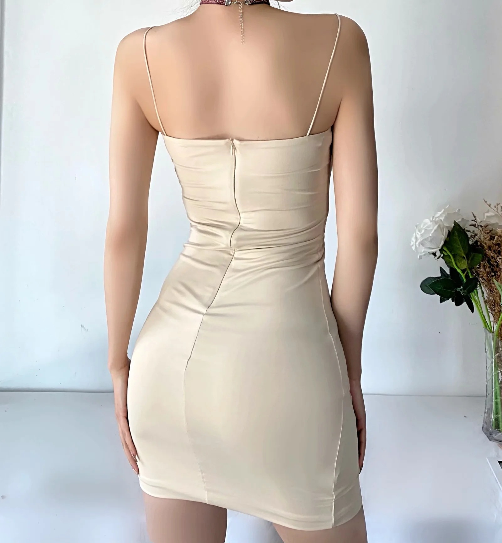 solid color double-layer Sling Slim Dress NSAC40499