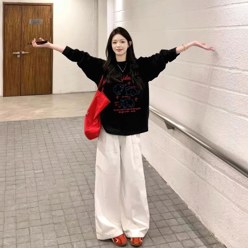 白色长袖女t恤2025新款宽松早秋薄款纯棉独特漂亮小众巨好看上衣|undefined