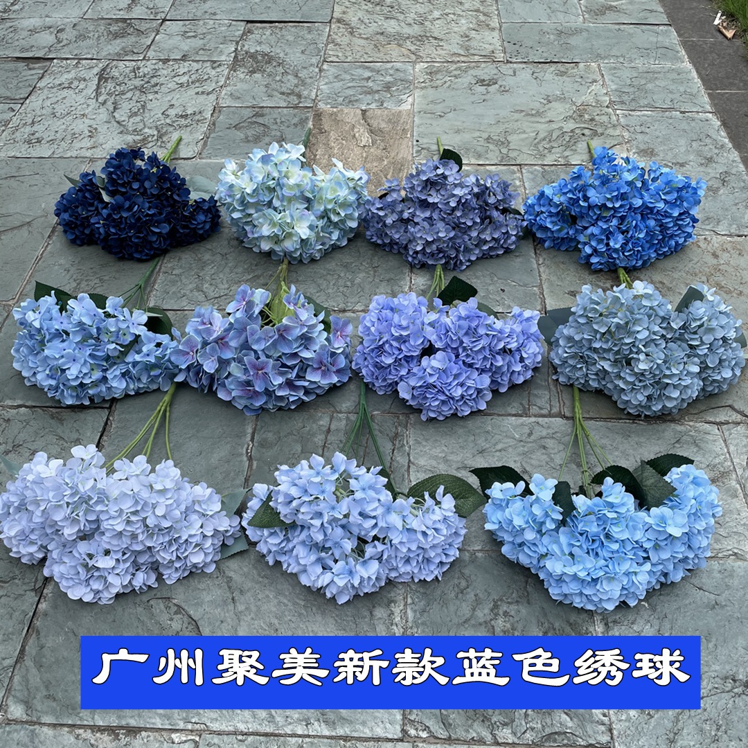 New foreign trade blue hydrangeas blue bouquet rose peony hydrangeas wedding soft decoration fake flowers wholesale