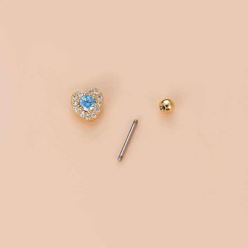 Fashion Star Heart Shape Copper Plating Inlay Zircon Ear Studs 1 Piece