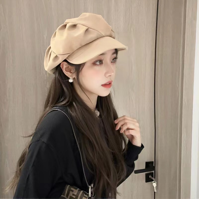 2023 New Hot Selling Pleated Cloud Hat Women's Octagonal Hat Large Head Surrounding Face Small Fashion Personality Minority Beret_voghion.com