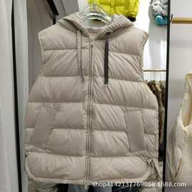 羽绒马甲2024年秋冬新款背心针织帽坎肩无袖短款连帽外套女装保暖