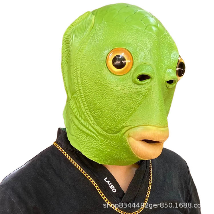 Monstruo de peces verdes máscara de látex accesorios de tocado Halloween rol TikTok película en vivo y televisión periféricos accesorios de rendimiento