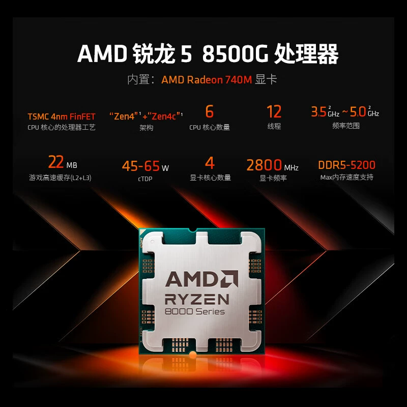 Процессор AMD Ryzen 5 8500G (R5), 6 ядер / 12 потоков, ускоренная частота 5.0 ГГц, с графикой RAD