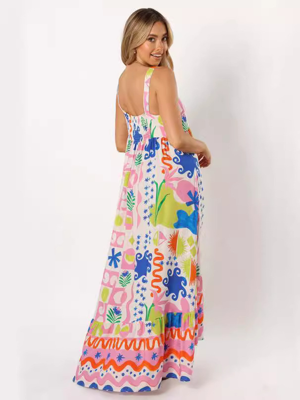 Vestido largo con tirantes y estampado floral, falda amplia – Producto para Amazon