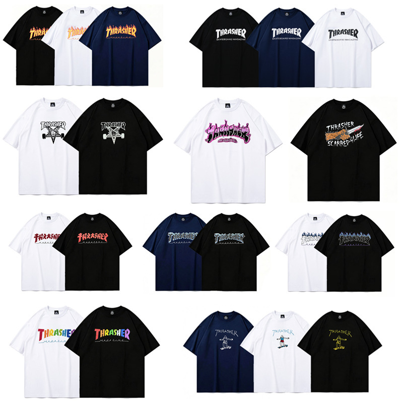 Thrasher Flame Short-Sleeved T-Shirt Trendy Brand Clothing for Men and Women Round Neck Pure Cotton Loose Heavyweight Print Factory Ready Stock Thrasher Flame Short-Sleeved T-Shirt Trendy Brand Clothing for Men and Women Round Neck Pure Cotton Loose Heavyweight Print Factory Ready Stock