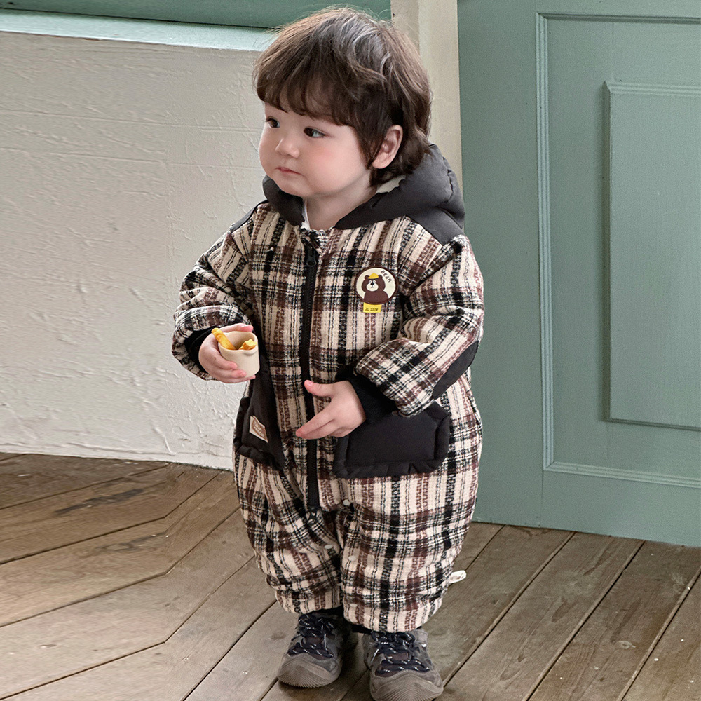 2024 nuevo estilo de invierno engrosado, cálido, cómodo, suave, bebé, estilo occidental, bebé, oso a cuadros para hombres