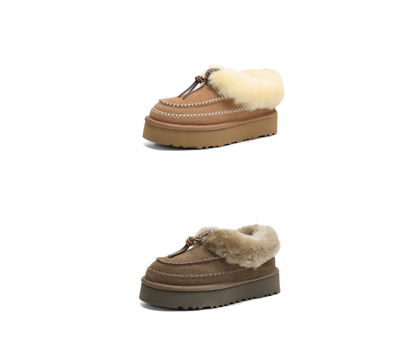 Boot tuyết nữ da cừu liền thân lót lông dày giữ ấm đế dày 4 cm — con linh dương màu nâu chi tiết 23