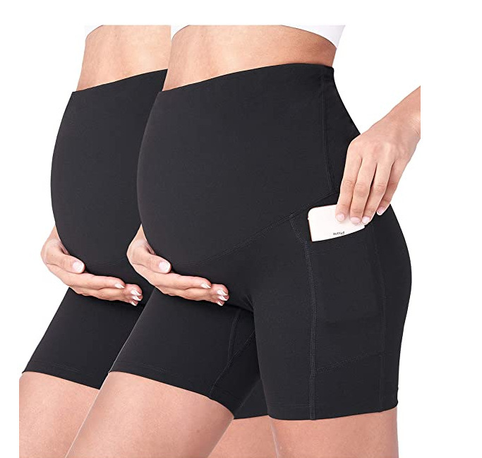 Amazon Women's Pregnant Women's Yoga Shorts Summer Exercise Running Cropped Pants with Pocket Trousers