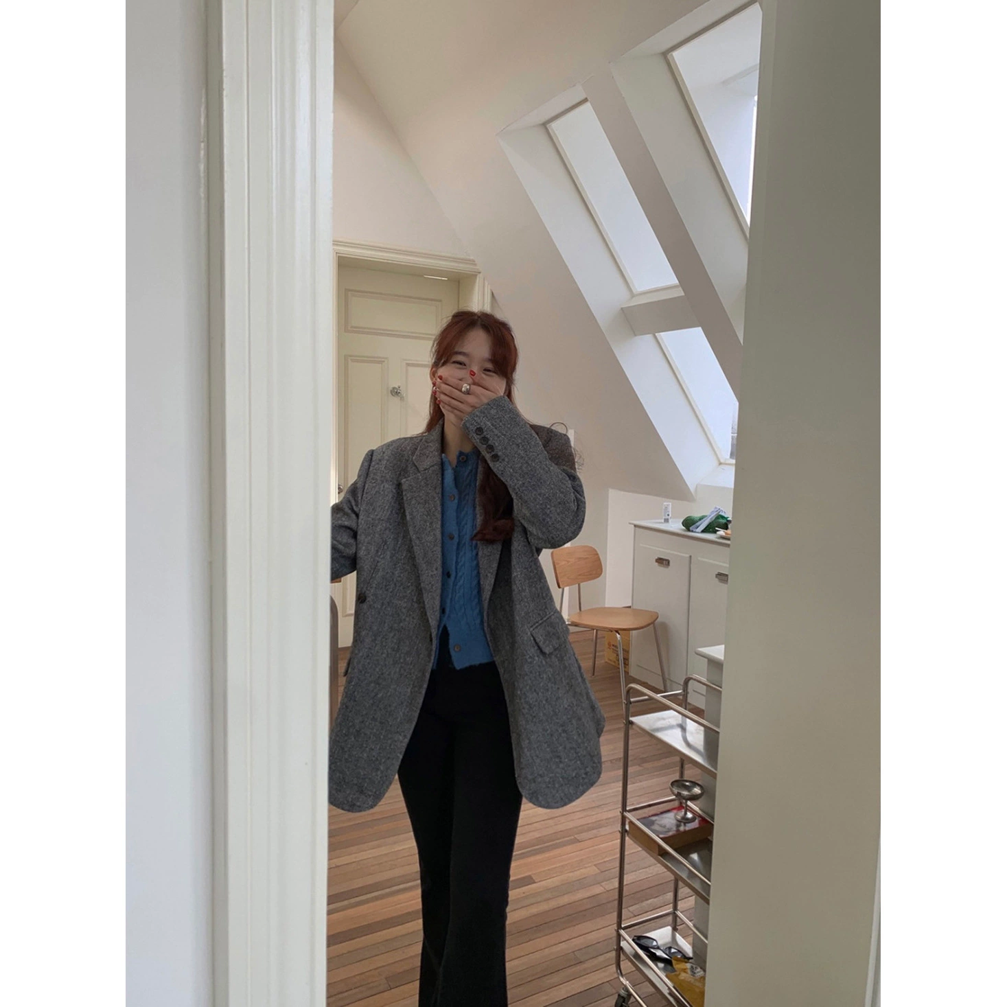 Yun in By в шерстяной пиджак в елочку, женский корейский Свободный Повседневный осенне-зимний маленький костюм в стиле ретро