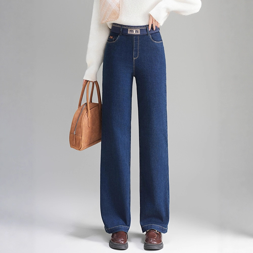 女士直筒阔腿冬季妈妈棉裤子女款2026新款爆加绒加厚高腰牛仔裤