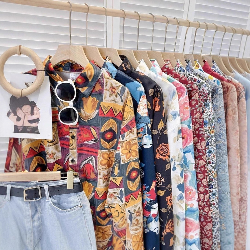 Performance Floral Shirt Women's Retro Hong Kong Style 2025 Spring and Summer New Flower Vintage Hong Kong Style Printed Long-Sleeved Shirt