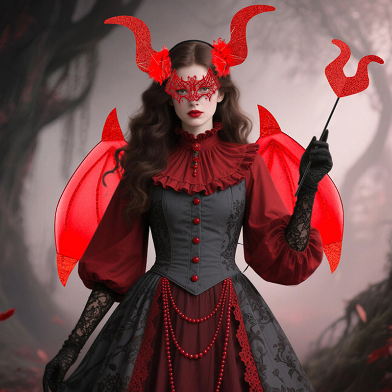 Nuevos productos de venta caliente fiesta de Halloween COS demonios cuerno disfraz de maquillaje de baile espectáculo props alas set TK