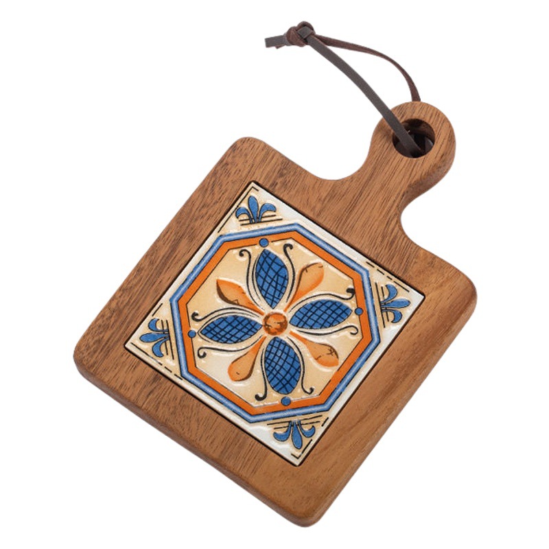 Alfombrilla para ollas con mango de azulejos florales de estilo japonés, almohadilla de aislamiento térmico, alfombrilla antiescaldaduras, posavasos, almohadilla de aislamiento térmico para ollas de sopa y cazuelas domésticas, alfombrilla de madera con aislamiento térmico.