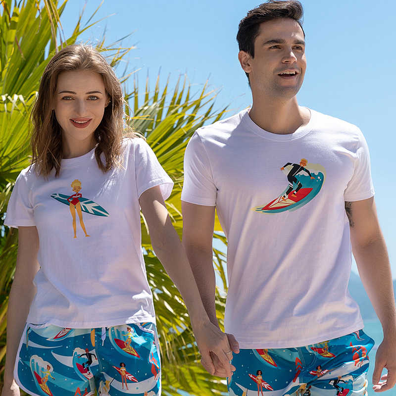 Suministro directo de fábrica pareja Camiseta de manga corta marca de moda masculina camisa de fondo camiseta ropa pareja desgaste verano personalizable LOGO