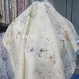 2024春夏复古国风水墨画树枝朦胧感印花布料旗袍汉服天丝提花面料