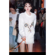 重工刺绣马海毛羊毛混纺宋祖儿同款刺绣猫咪马海毛毛衣女2025冬