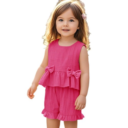 Summer Girls Sweet Set Cute Bow Cotton Tank Top Shorts Comfortable Soft Sleeveless Baby