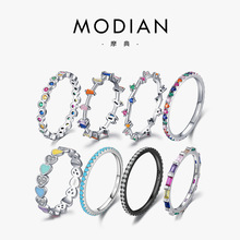 s925纯银彩色彩虹叠戴欧美ins潮戒指女轻奢小众设计网红流行饰品
