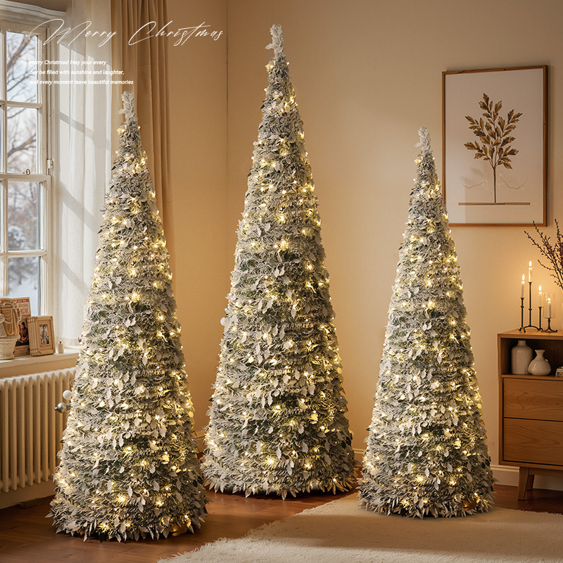 Árbol de Navidad transfronterizo, árbol de nieve plegable sin instalación, gran adorno artificial iluminado.