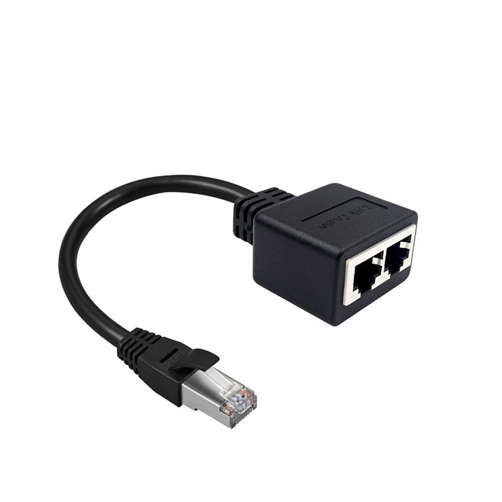 RJ45公头转2个母头七类网线 rj45一分二以太网LAN网络适配器线
